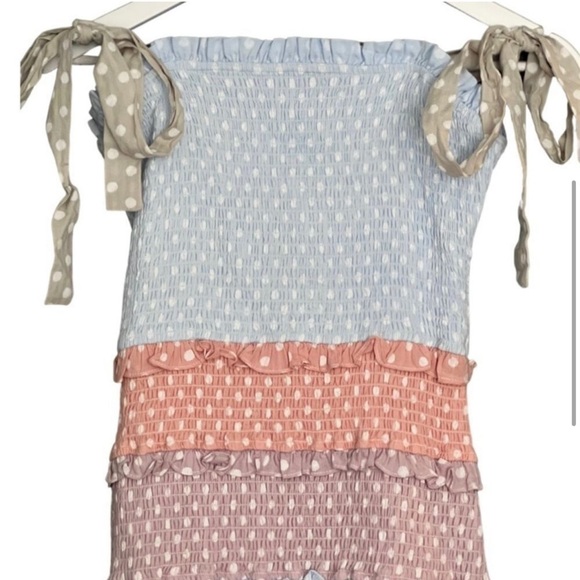 Storia Smocked Pastel Polka Dotted Tiered Smocked Mini Dress Size Medium - Picture 8 of 9